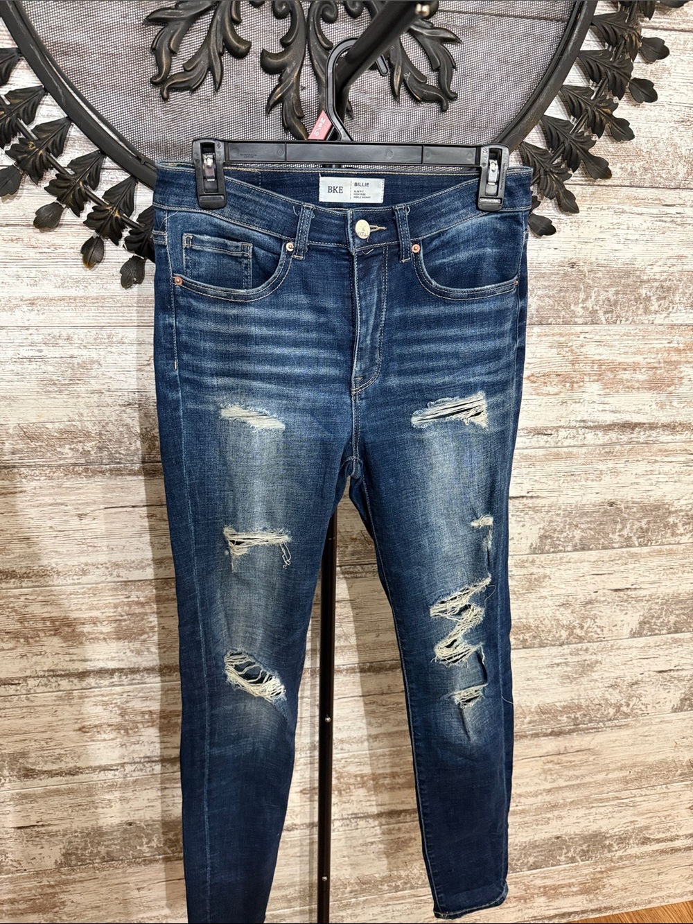 BKE Dark Blue Distressed Skinny Jeans